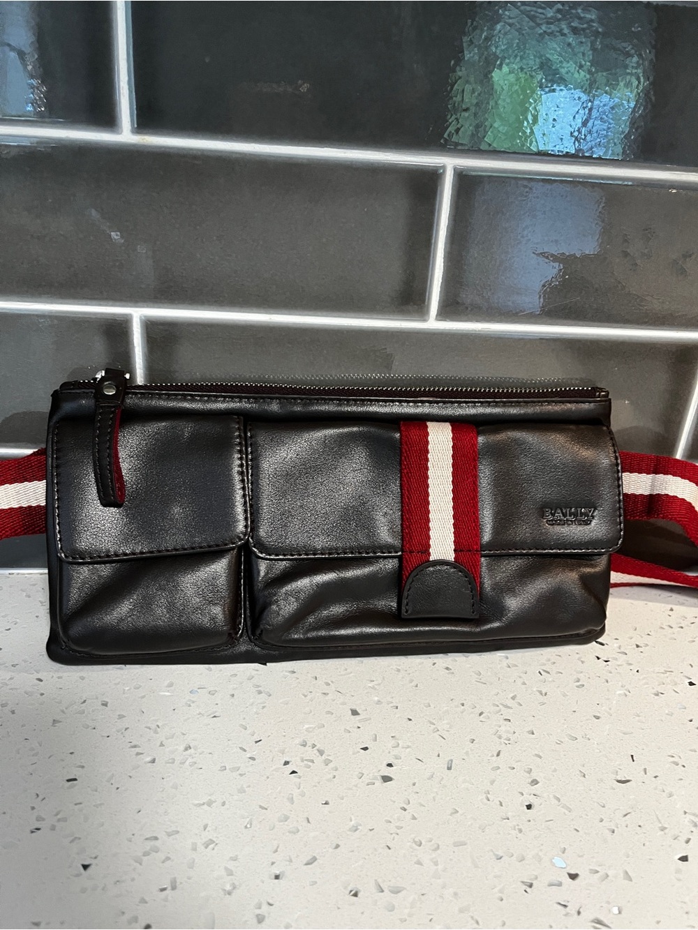 Bally Made in Italy Brown Leather Belt Bag Fanny Pack Signature Stripe